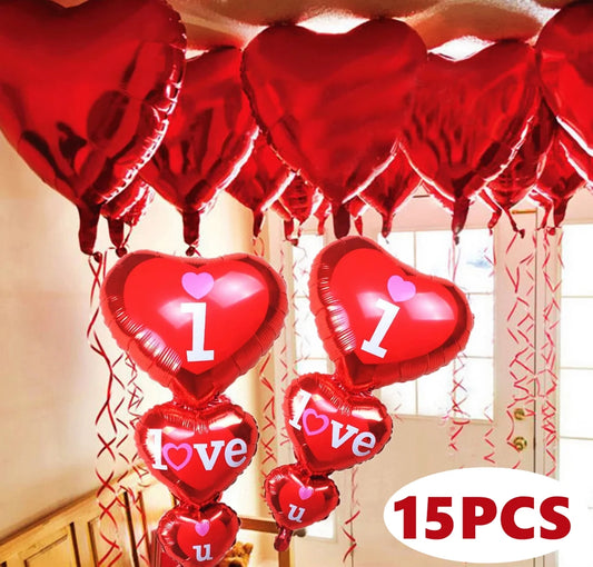 Heart Balloons Valentines Day Decorations Romantic Decorations for Special Night Red Balloons 33" Anniversary Balloons Proposal Decorations 15 Pcs